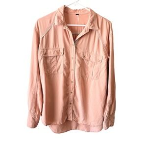 Free People Peach Tencel Lyocell Metallic Trim Off Campus Button Down M